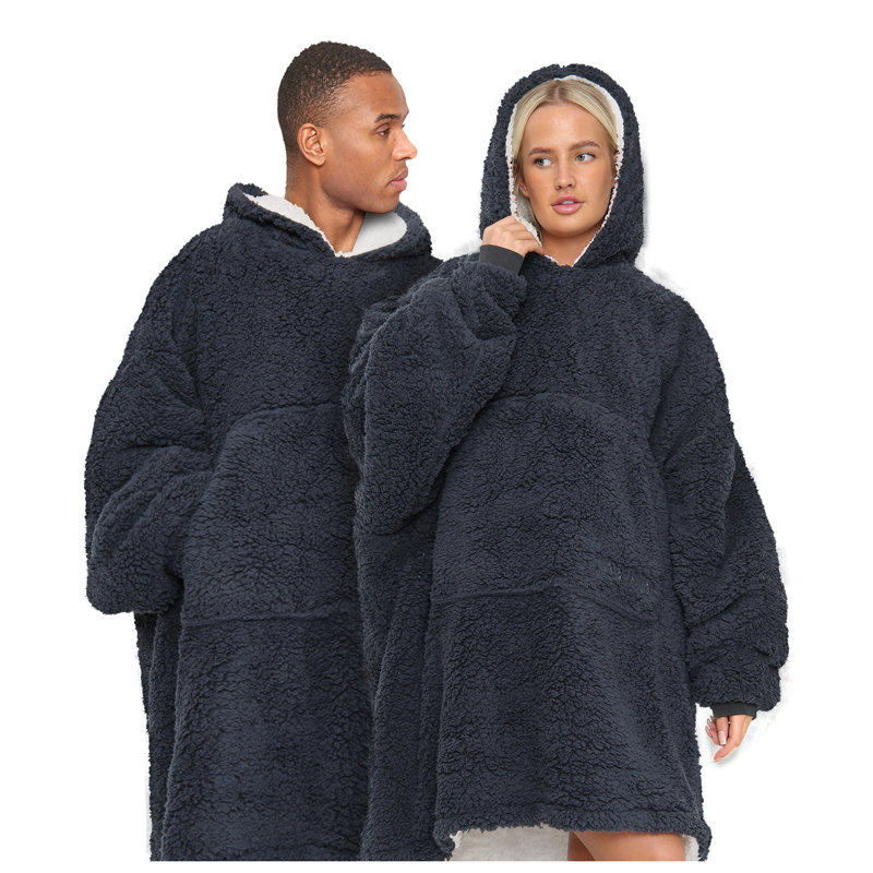 Oversized Teddy Fleece Hoodie Blanket for Adults with Hood and Kangaroo Pocket, Ultra Soft Wearable Hooded Blanket, One Size
