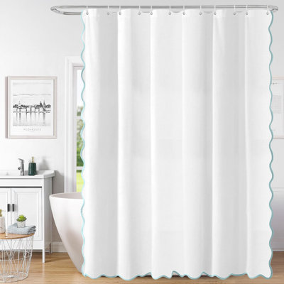 Boho Chic Linen Scallop Shower Curtain for Bathroom Showers, 72x72 Inches