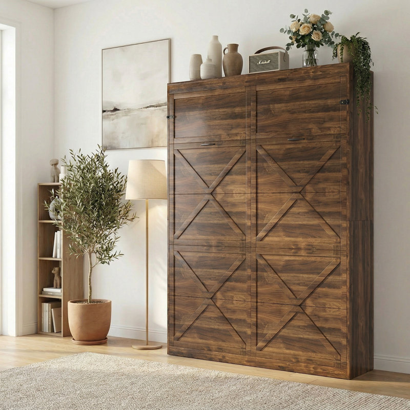 Armoire murale Farmhouse Murphy avec lumières DEL RVB, grand, brun, Queen, Brun