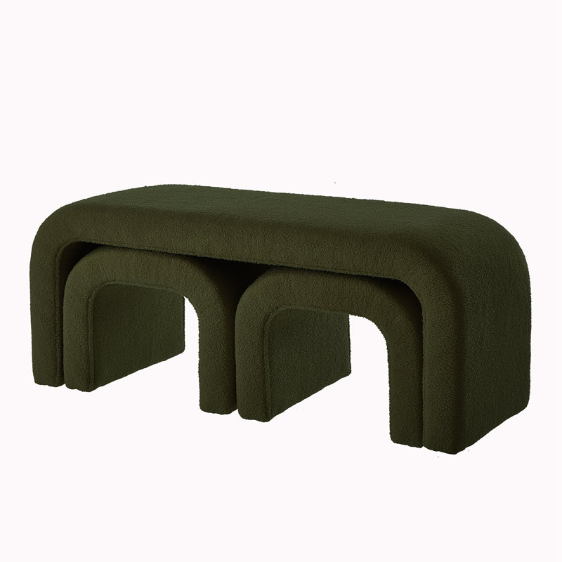 Set of 3 U-Shaped Modern Bench, Dark Green