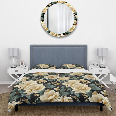 Beige And Blue Ornate Damask Legacy V Box Stitch Floral Duvet Cover