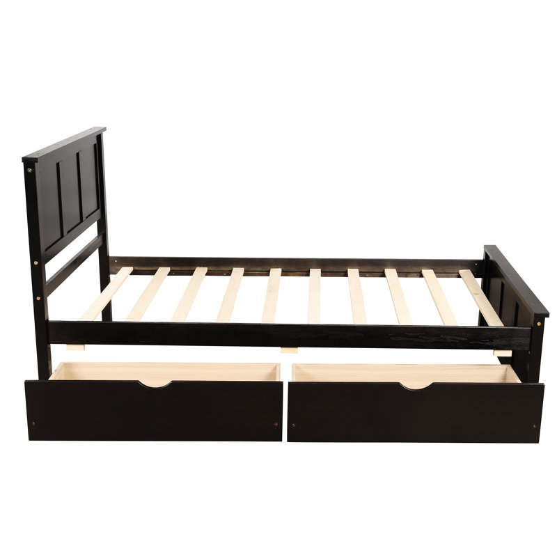 Lit plateforme simple avec 2 tiroirs coulissants, fabriqué en bois massif et doté de tiroirs de rangement à finition à long terme, offrant un espace de sommeil serein
