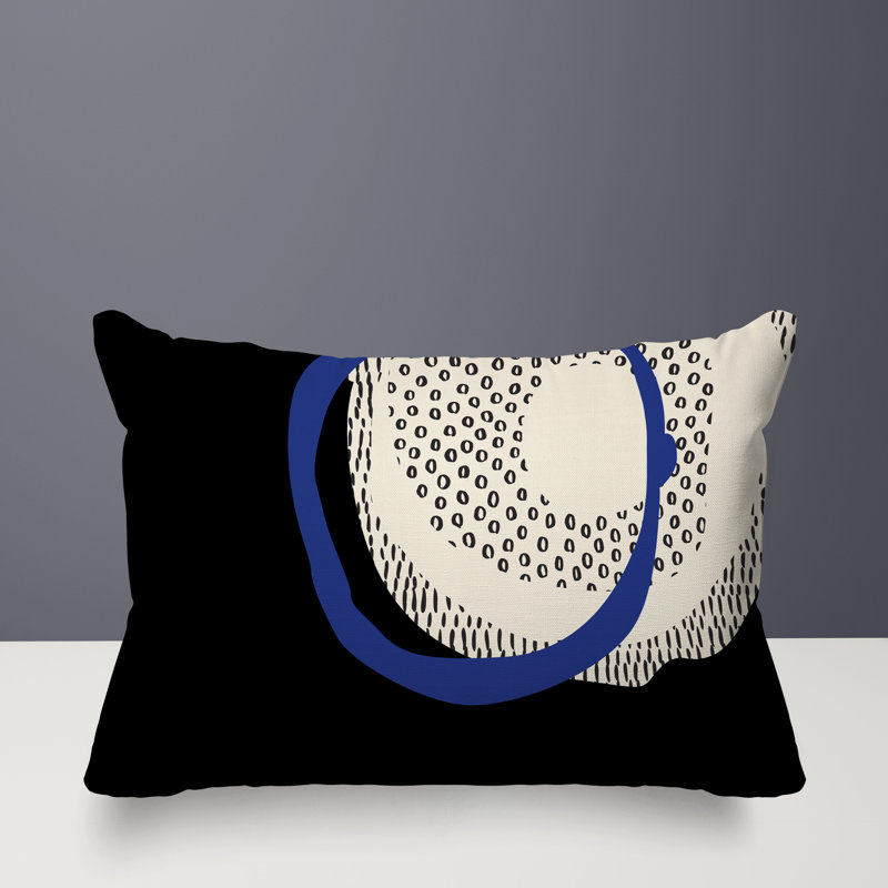 Coussin lombaire réversible intérieur / extérieur Vikka, H 14 po x l 20 po, Bleu marine / noir / blanc cassé