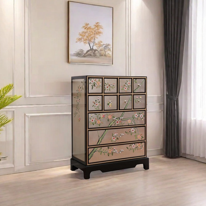 Armoire avec cadre en bouleau peint à la main, Argent argent