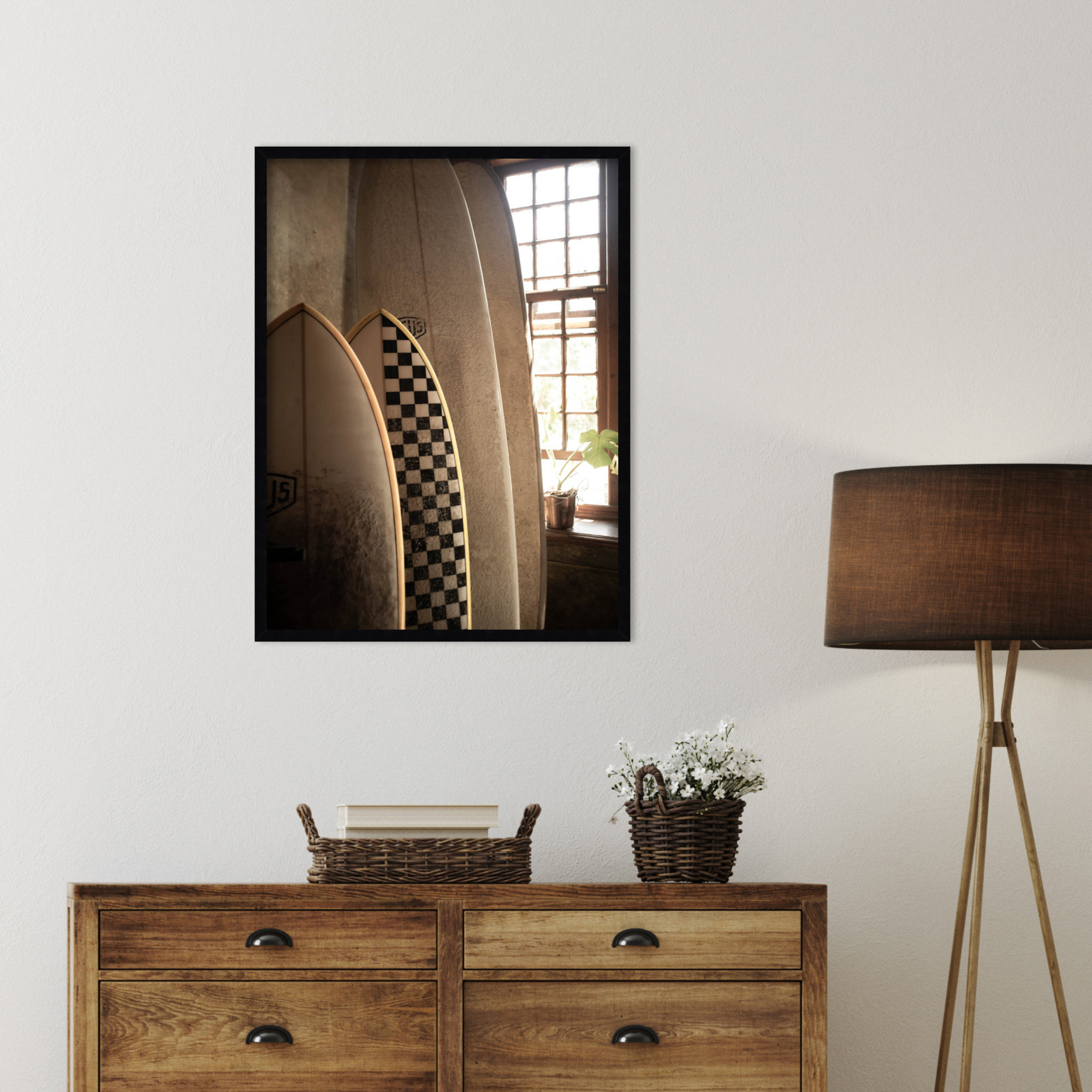 Deus Surfboards by Shot by Clint Wood Framed Wall Art Print, Black, 33" H x 25" W