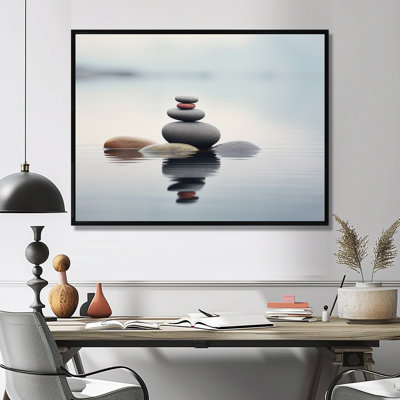Blue Zen Serenity of Spiritual Stones in Water IV - Spiritual Stone Wall Art For Living Room