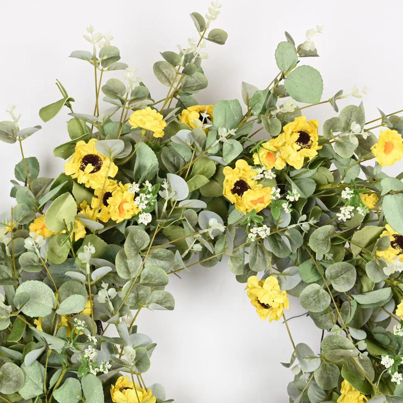 Couronne de porte 26 po avec baies en eucalyptus, Vert / Jaune