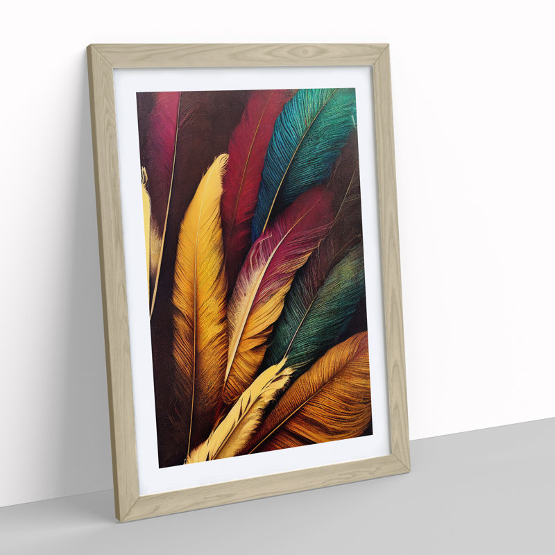 Phenomenal Feathers - Single Picture Frame Print, 64cm H x 46cm W x 2cm D, Oak