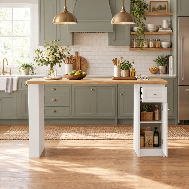 Îlot de cuisine avec armoire de rangement, tiroirs