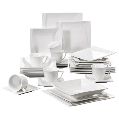 30 Piece Porcelain China Dinnerware Set - Service for 6
