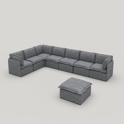 Advait 8-Piece Modular Slipcover Sectional Sofa, Free Combination Sofa with Lightweight Iron Frame & Ottoman