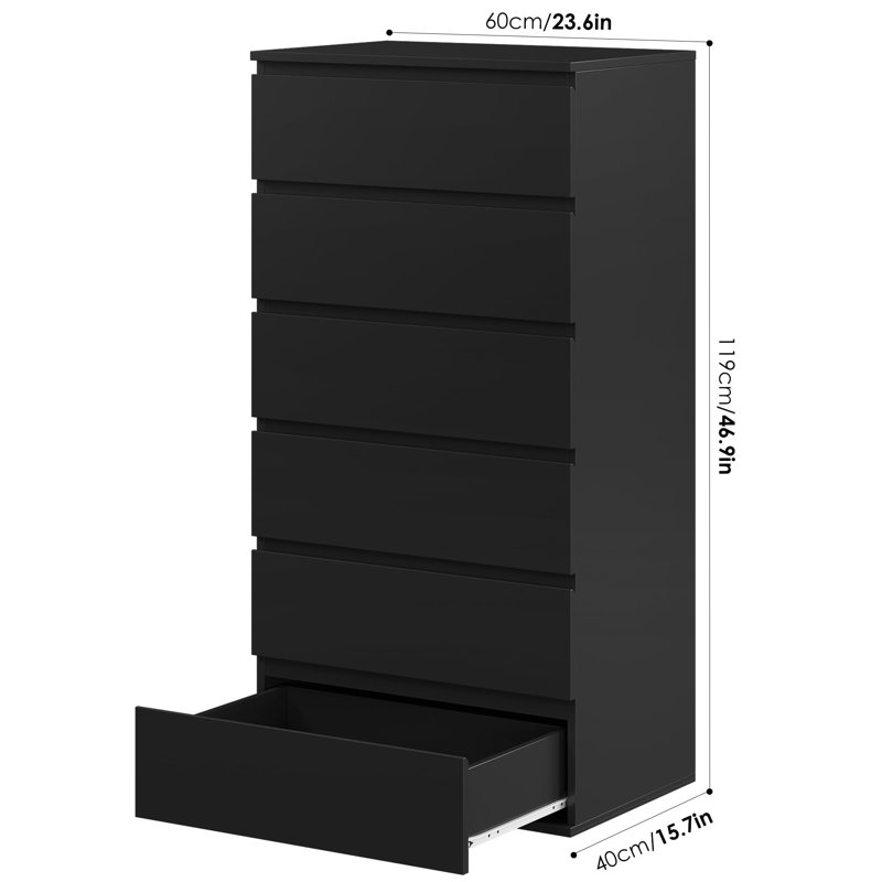 60cm W 6 - Drawer Chest of Drawers, Black