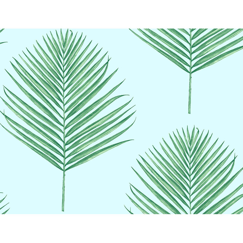 Luxe Haven Maui Palm 9' L x 27" W Smooth Peel and Stick Wallpaper Roll, Celeste/Jade