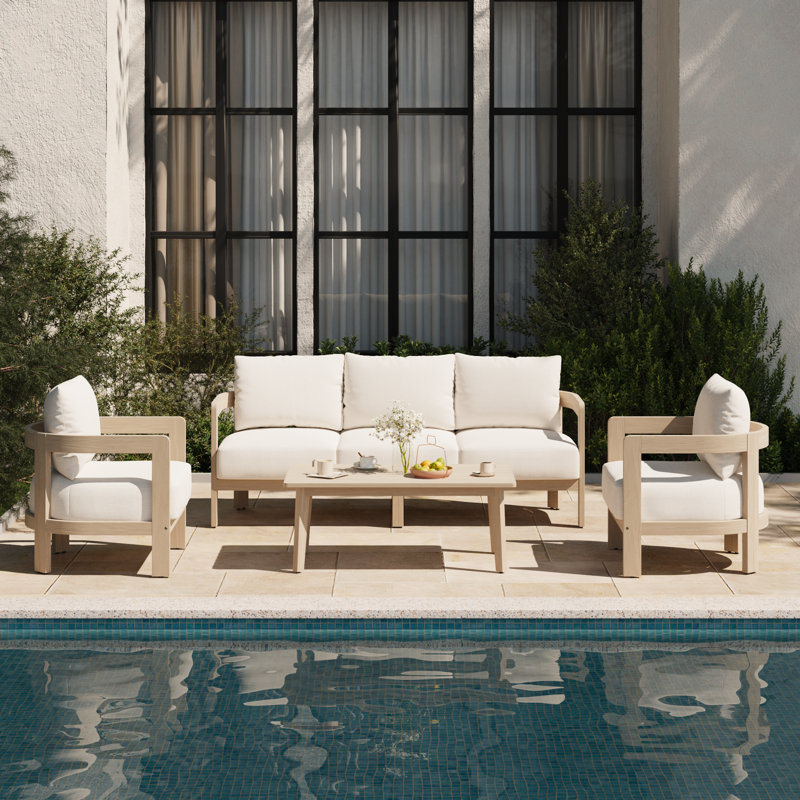 Ensemble de conversation d'extérieur 4 pièces avec coussins, 4 pièces: 2 chaises, canapé, table