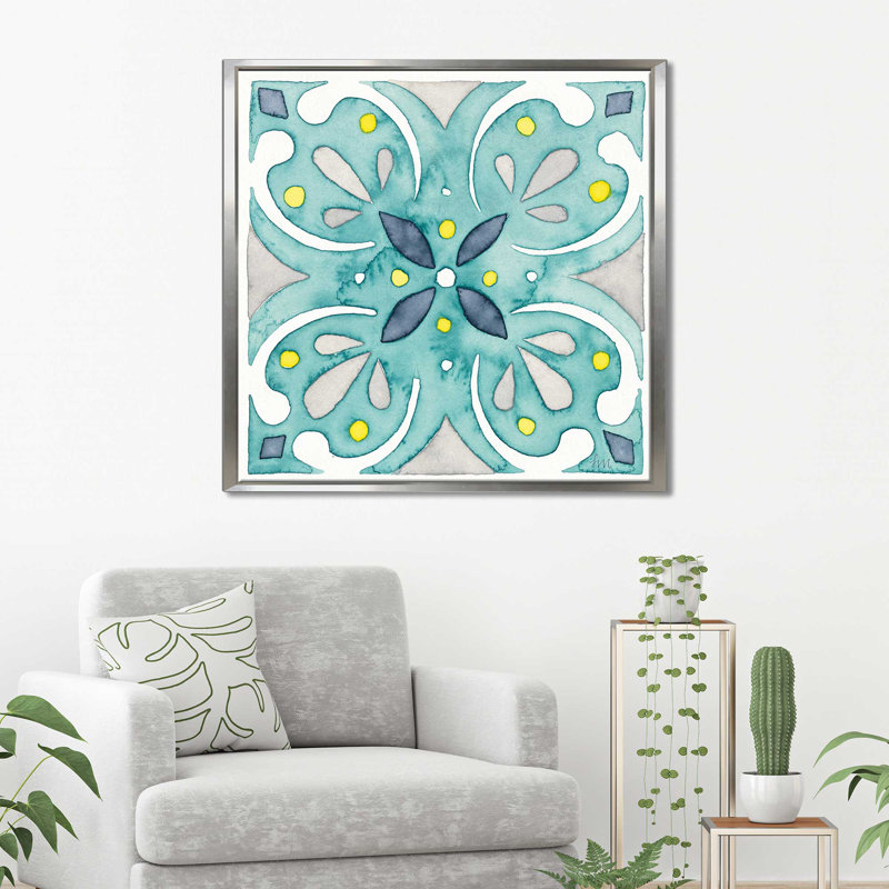 « jardin escapade tile iv-bleu aquarelle », reproduction de peinture à l’aquarelle, H 21,5 po x l 21,5 po x P 0,75 po