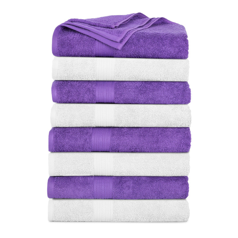 100% Cotton 600 GSM Bath Towels, White/Purple