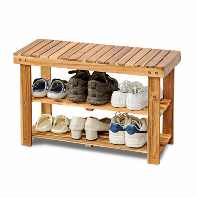 Étagère à chaussures en bois d'acacia, range-chaussures en bois naturel à 2 niveaux