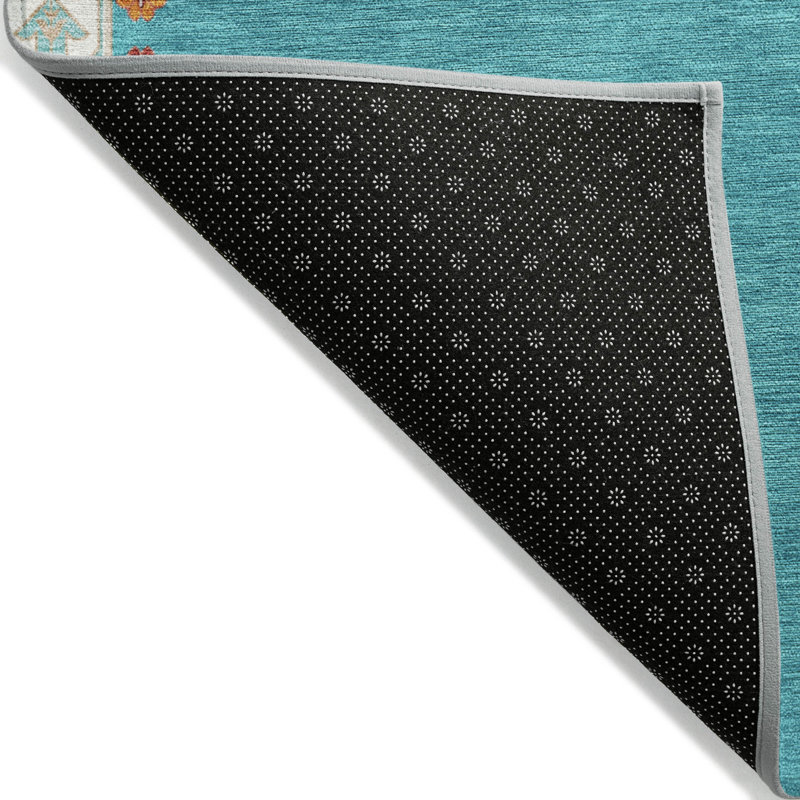Teal Medallion Washable Synthetic Rectangular Rug 2'6" x 3'10"