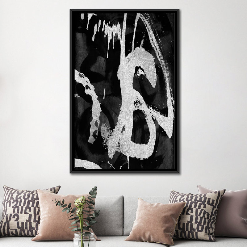 « rambunctious silver i », reproduction sur toile, H 26 po x l 18 po x P 1,5 po, Toile avec cadre noir, Pas de tapis