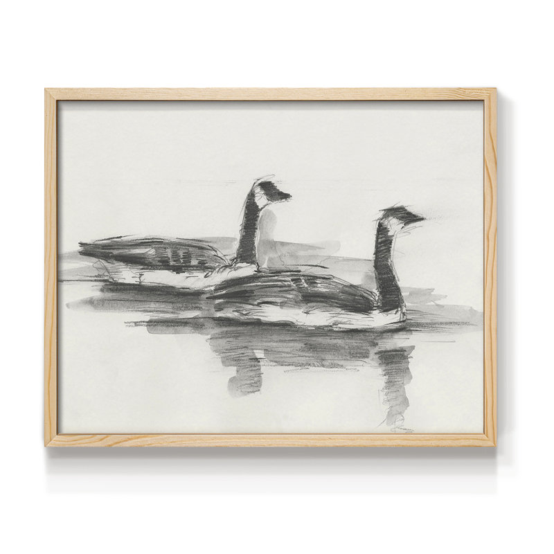 Étude d'oies I - reproduction encadrée - réarmable, H 8 po x l 10 po, Naturel
