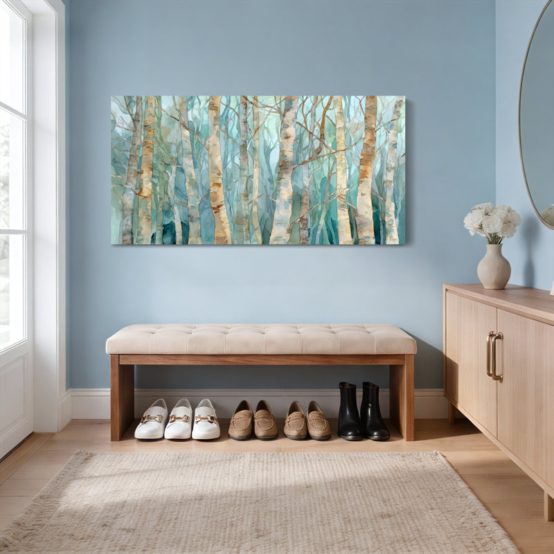 Forêt de bouleaux, aquarelle sur toile, ensemble de 1 reproduction d'art sur toile, H 12 po x l 36 po