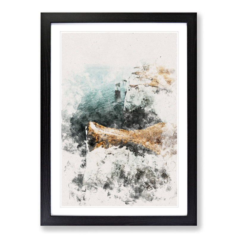 Old Harry Rocks in Dorset - Picture Frame Painting Print, Black Framed, 45cm H x 33cm W x 2cm D