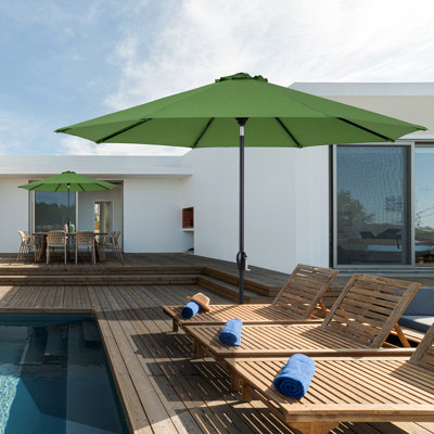 Idaly 10 ft Patio Umbrella with Fringe, Outdoor Tassel Umbrella with Wood Color Aluminum Pole , Vintage