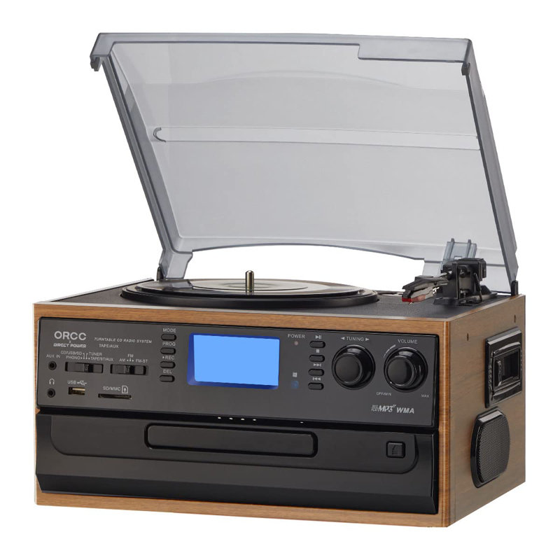 Platine tourne-disque Bluetooth à alimentation directe 10-en-1, Noir / brun