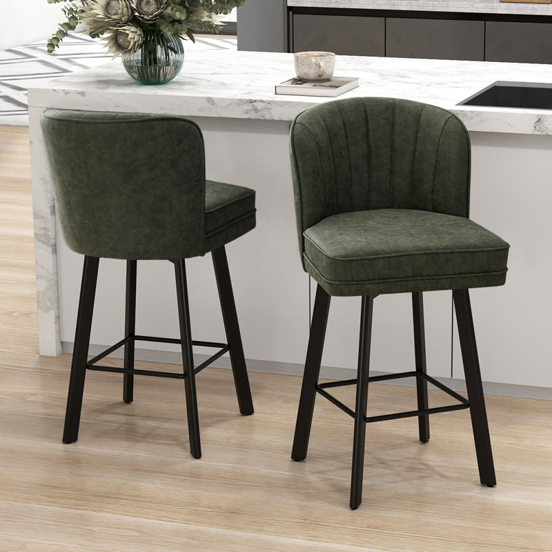 Tabourets de bar pivotants de 26 po à hauteur de comptoir avec dossier, tabourets d'îlot de cuisine avec dossier en coquille capitonné, siège rembourré et pieds en métal avec repose-pieds