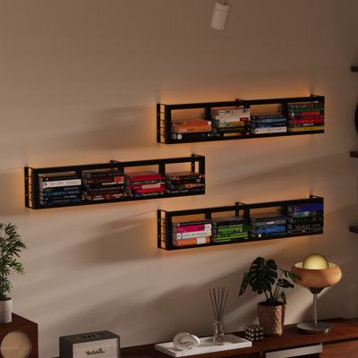 Wall Mounted CD Storage Rack with LED Light Strip and Hooks, Metal Media Storage Organizer for Living Room, Bedroom, Office by Wrought Studio