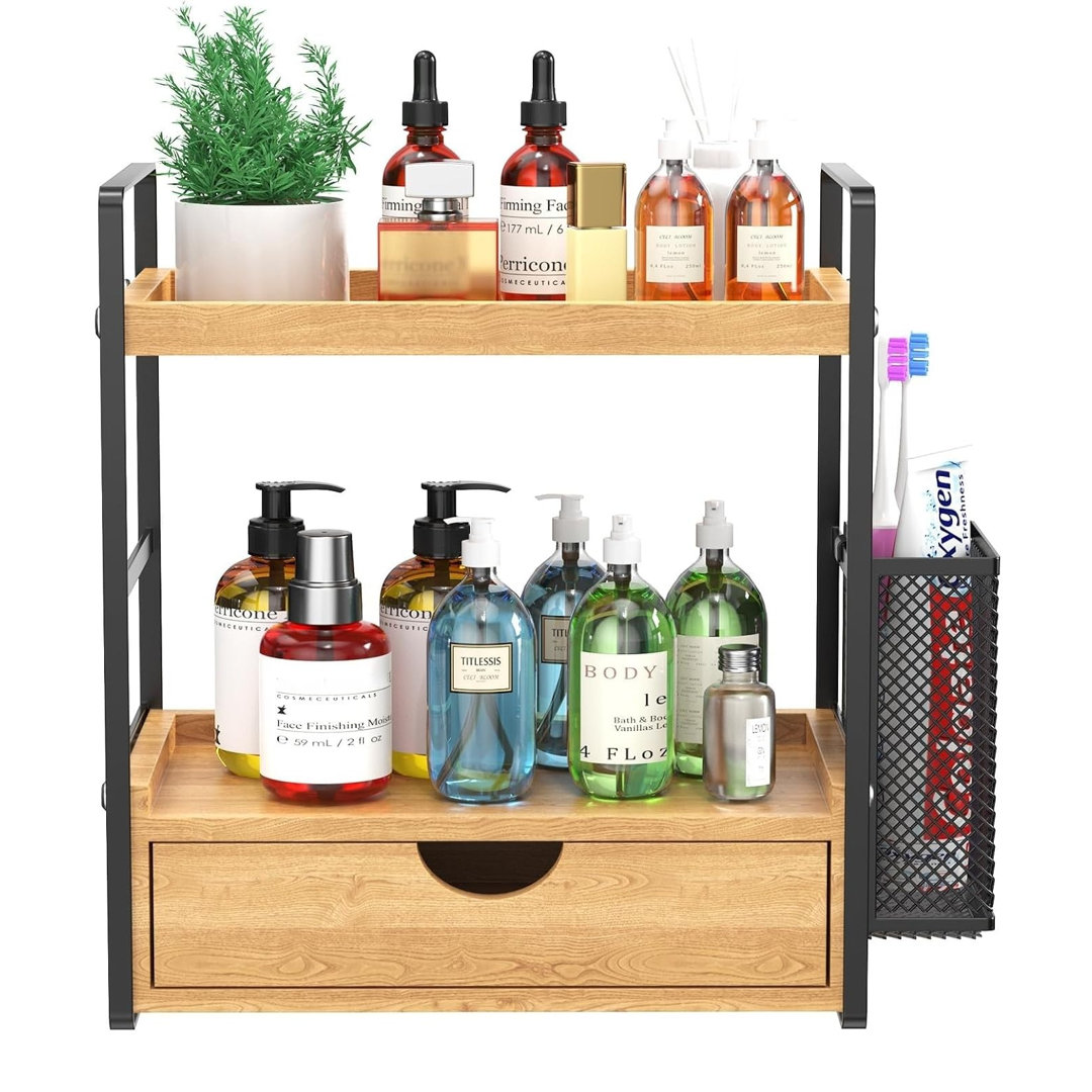 2-Tier Wood Countertop Organizer for Skincare, Coffee & Spices