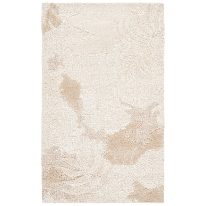 Kyiana Hand Tufted Wool/Cotton Floral Rug in Ivory/Beige, Rectangle 3' x 5'