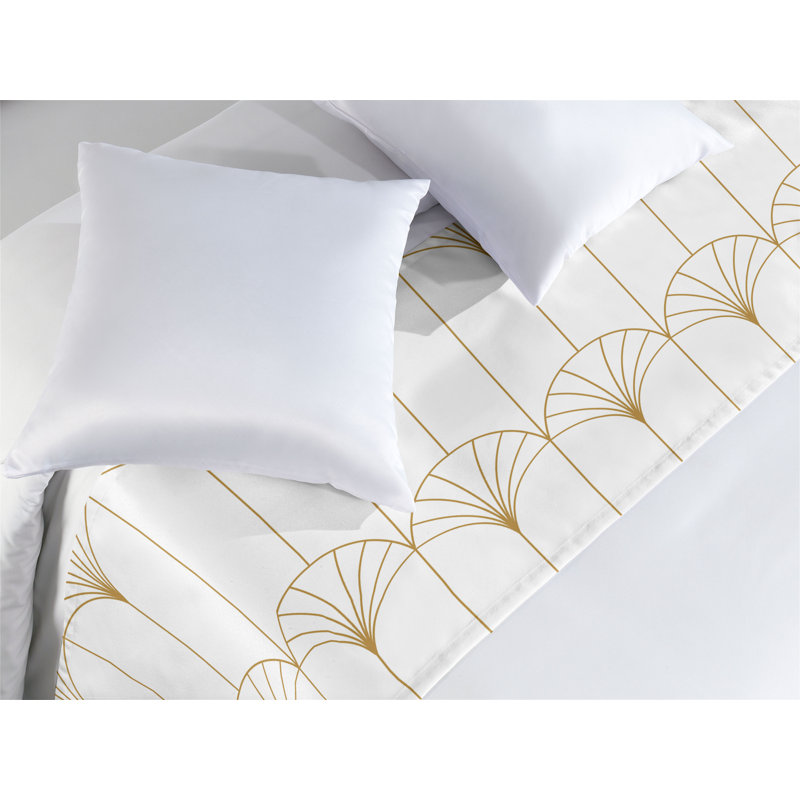  Chemin de lit géométrique en satin, Très grand, Blanc sable brun