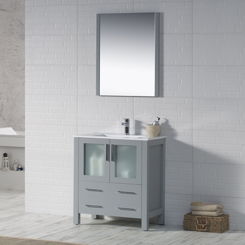 Mance 30'' Single Bathroom Vanity with Ceramic Top, Metal Gray