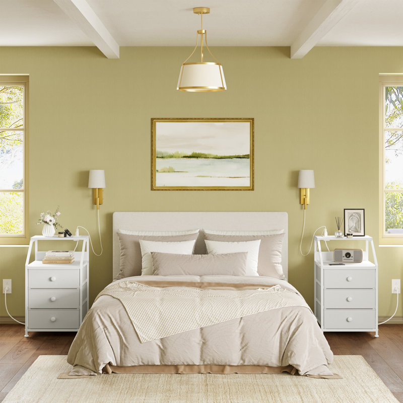 Travison Nightstands with 3 Drawers & Outlets, Bedside Tables with 2 USB Ports & 2-Tier Open Shelf, White