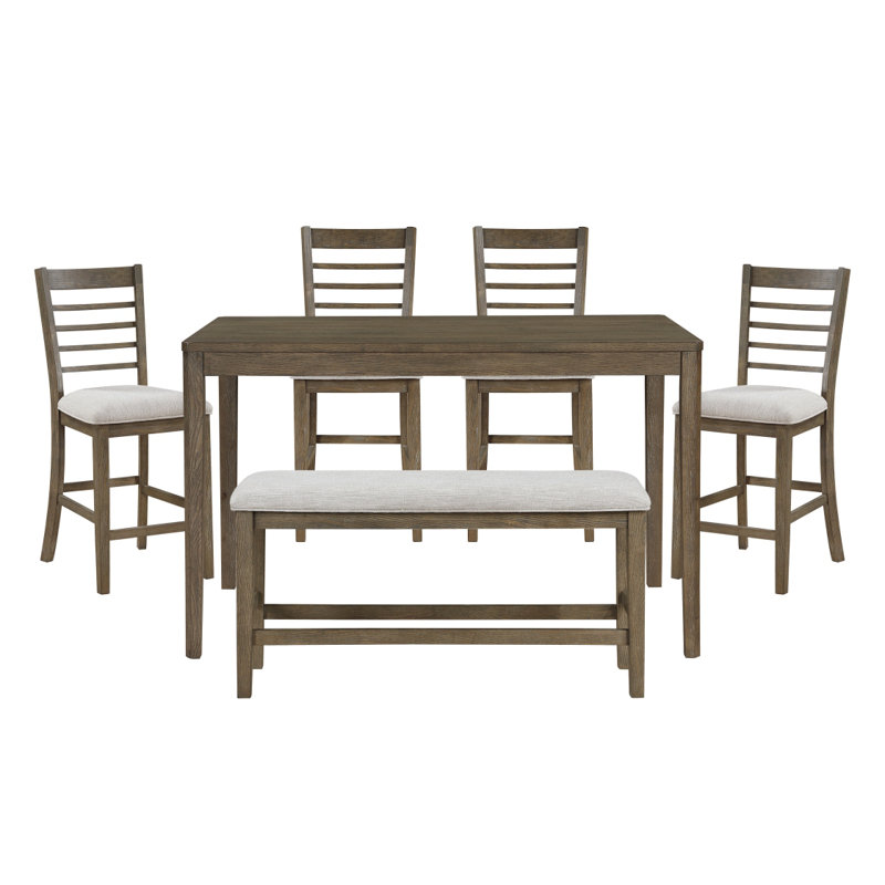 Élégante table de salle à manger à hauteur de comptoir 6 pièces avec banc et chaises