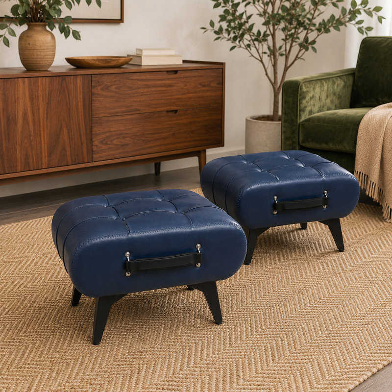 Tabouret en cuir de haute qualité, équipé de poignées portables et de pieds en métal; Repose-pieds carré moderne et minimaliste avec espace de rangement caché, disponible en plusieurs couleurs, convenant au salon
