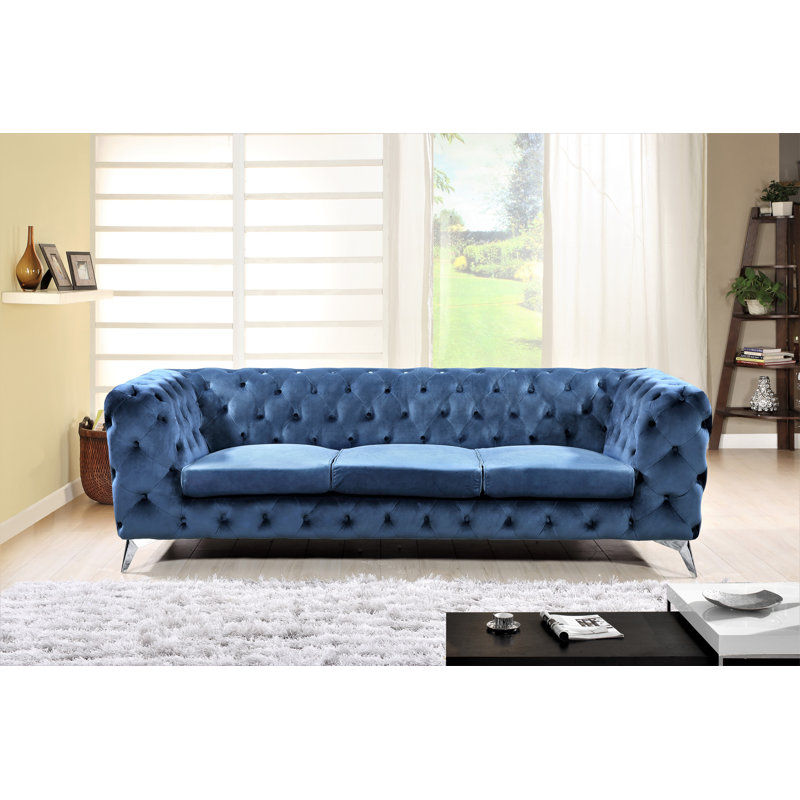 Khan 88.58'' Velvet Sofa, Blue