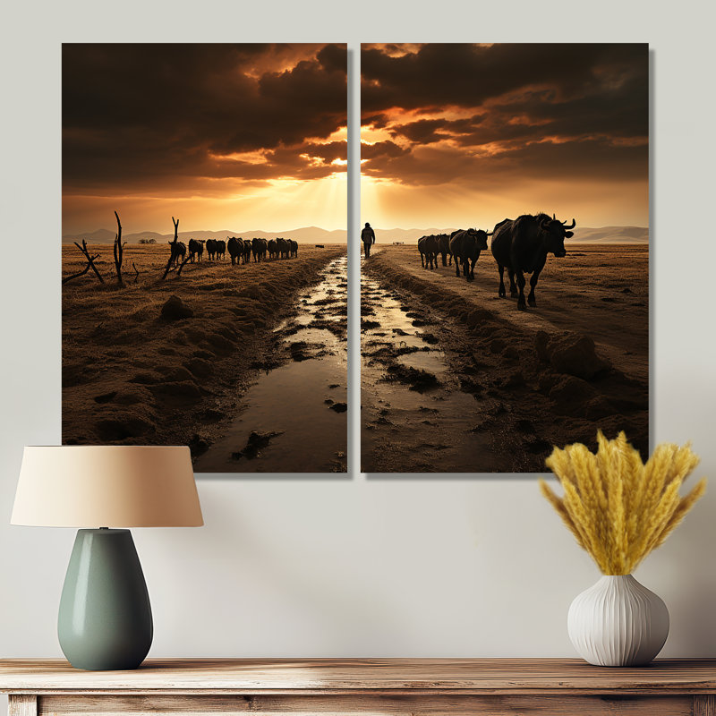 Bétail «Horizon silencieux I» - Impressions sur toile modernes, H 36 po x l 48 po, Toile tendue, Ne s’applique pas