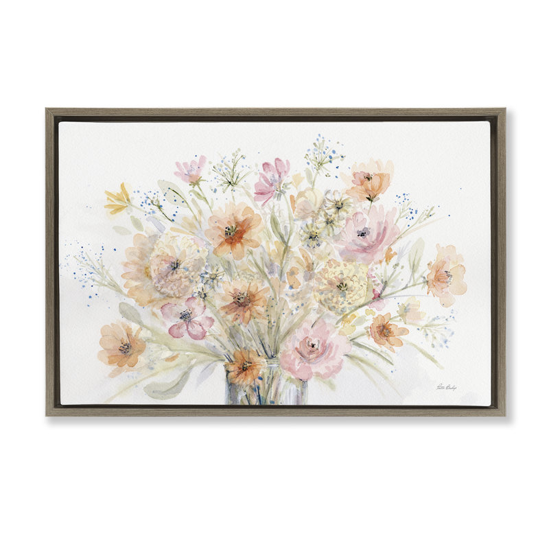Toile flottante encadrée «Blush Pink Bouquet» par Patti Bishop, Cadre flottant orme Montalcino, H 21 po x l 31 po