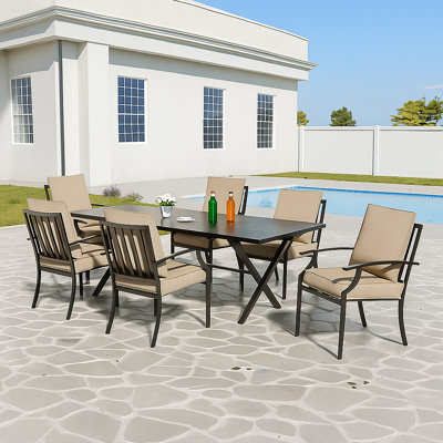 Ikeam 23.2" W Outdoor Stackable Steel Dining Armchairs with Cushions