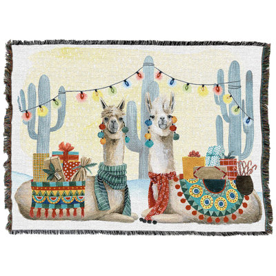 Boho Christmas Blanket by Grace Popp - Alpacas with Presents Gift Tapestry Throw Woven from Cotton - Made in The USA (72x54)
