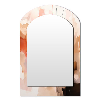 Distant Clouds Abricot Crush Infusion II - Abstract Shapes Asymmetrical Decorative Mirror, Modern Arch Wall Mirror, Printed Metal Art