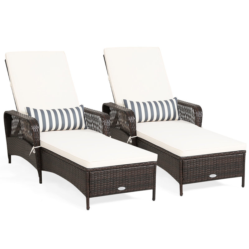 Outdoor Wicker Chaise Lounge , Cushion Included, 2