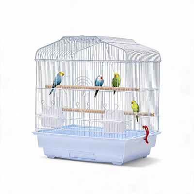 20.5 in Portable Travel Bird Cage, Metal Parrot Cage with Handle, Standing Pole, Food Container & Wooden Perch for Small Parrots, Lovebirds, Cockatiels, Canaries