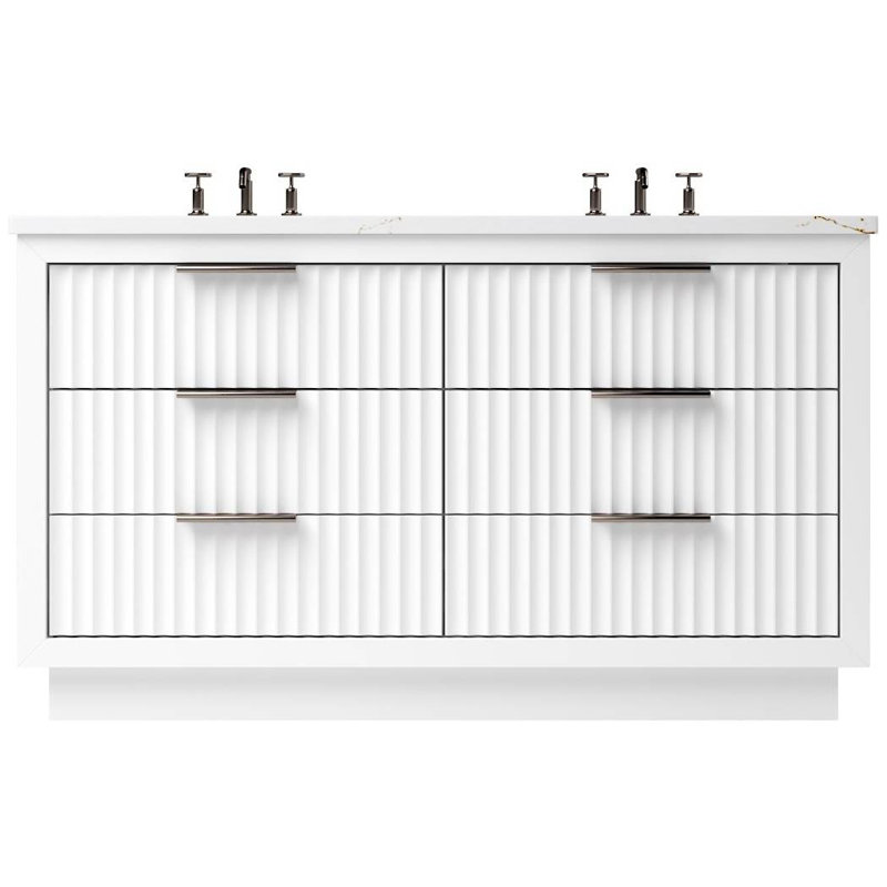 Lecrieú Double Drawer Bath Vanity, Pure White, 60", Champagne Bronze