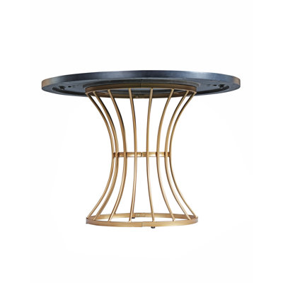 42" Pedestal Dining Table Iron Black Wood Grain Finish