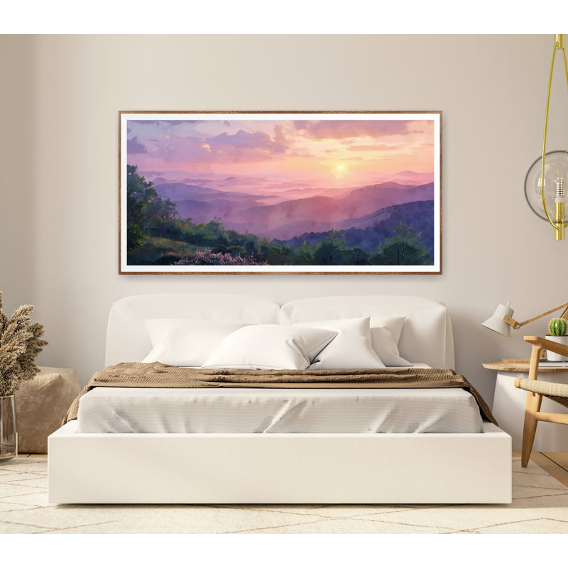 Aquarelle, parc national des Blue Ridge Mountains, art mural coucher de soleil, Toile tendue, H 28 po x l 56 po x P 1,5 po