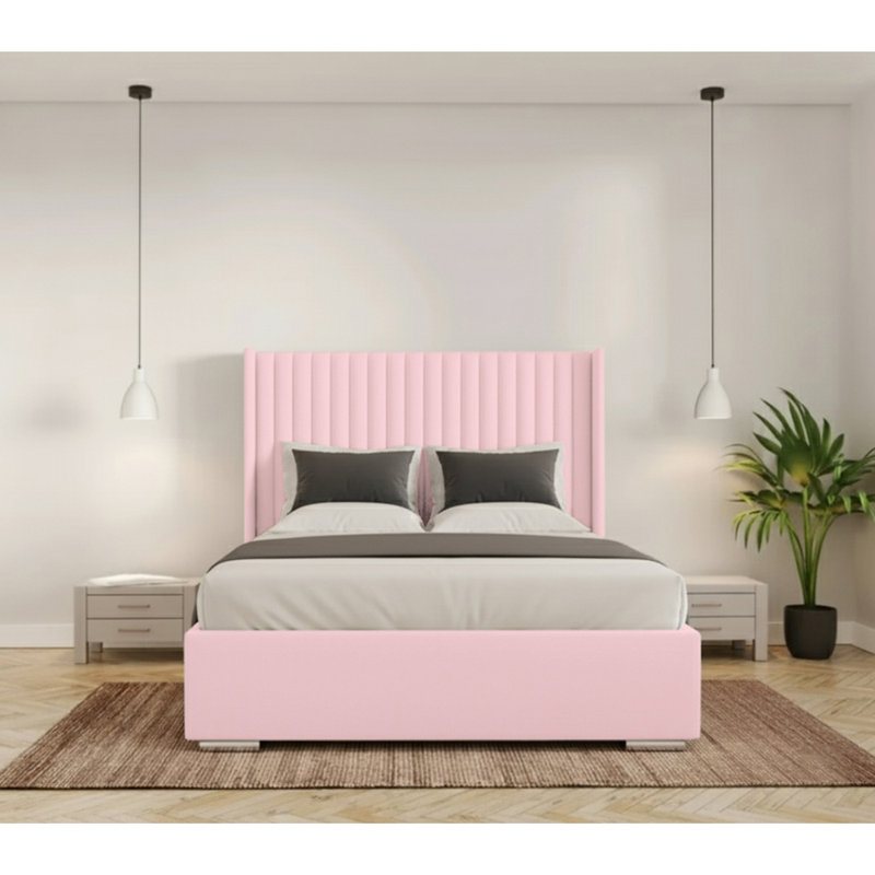 Chanteria Upholstered Velvet Bed Frame, Double (4'6), Pink