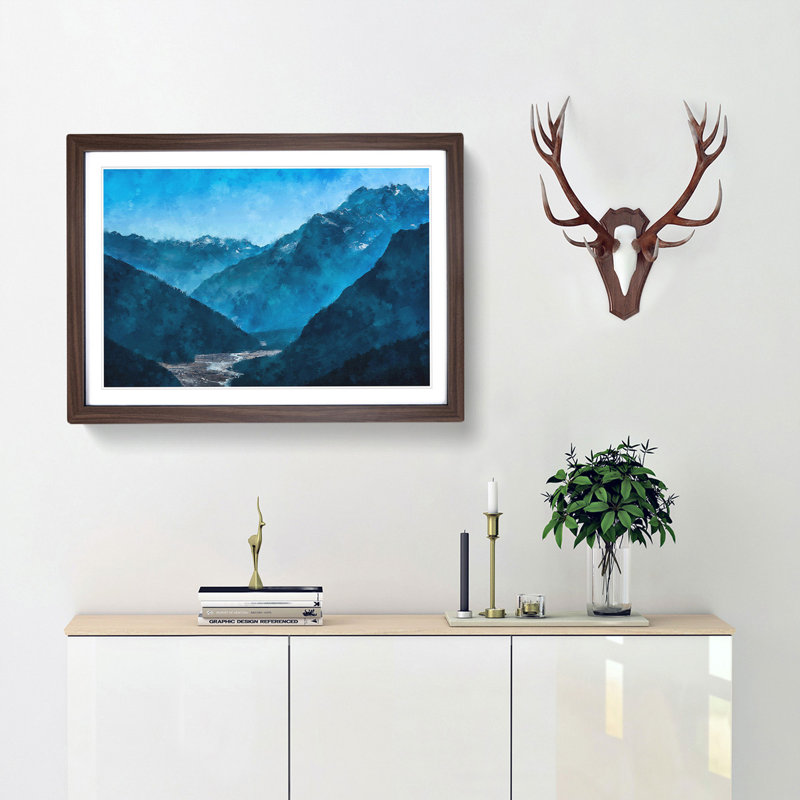 Blue Mountains in Sikkim India - Framed Print, 45cm H x 63cm W x 2cm D, Walnut Framed